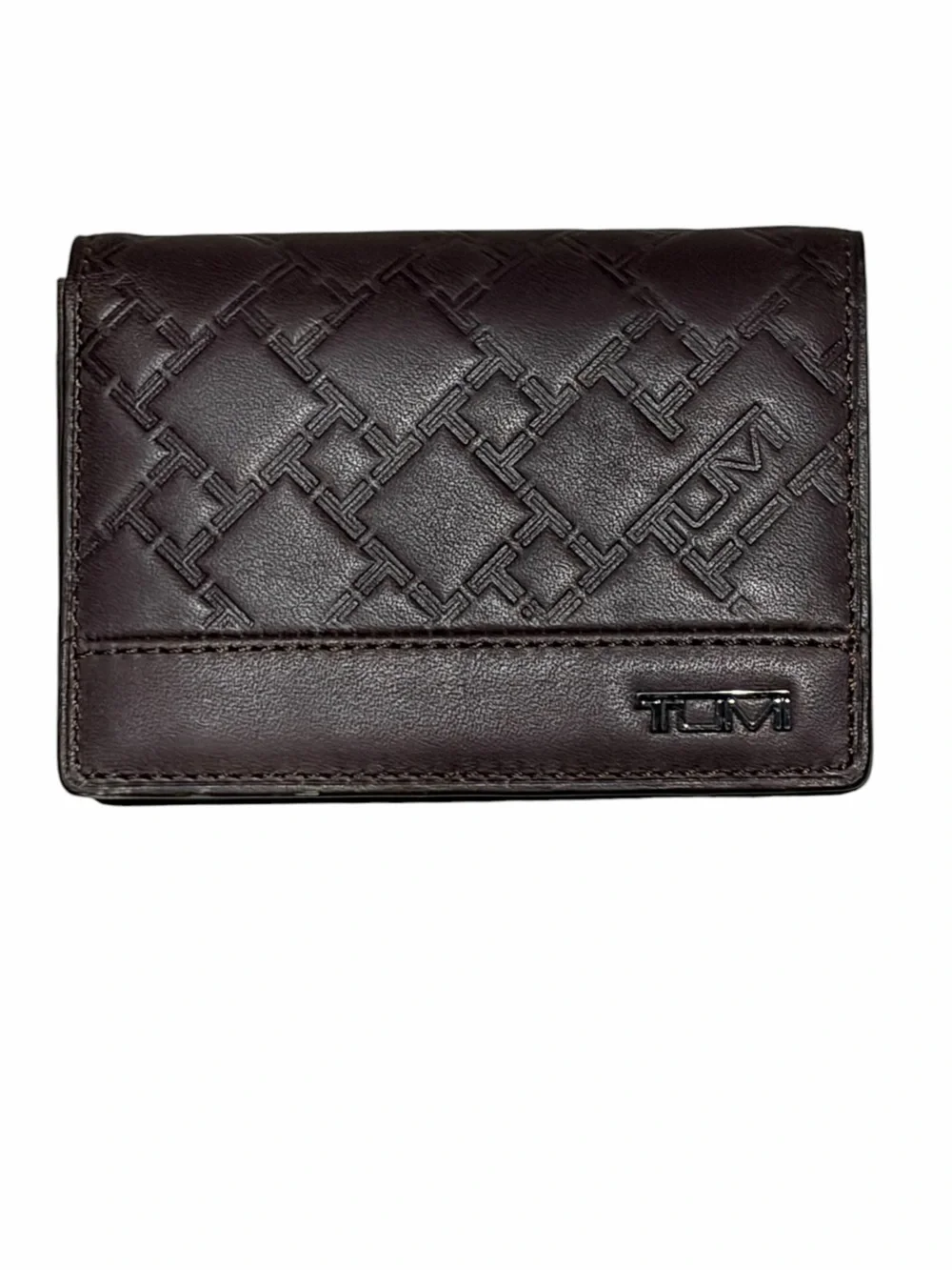 Tumi Men's Dark Brown Embossed Leather Card Holder